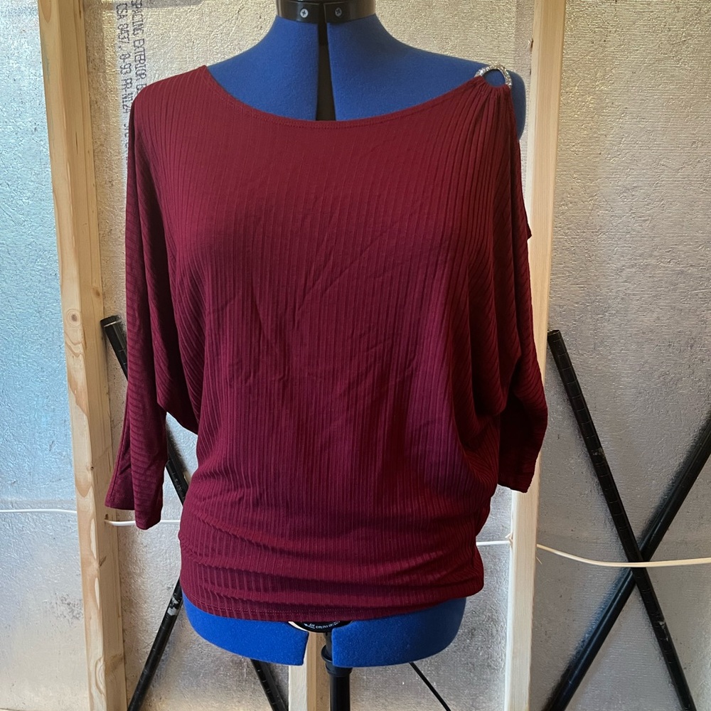 Red Off-the-Shoulder blouse with Wide Neckline 2X